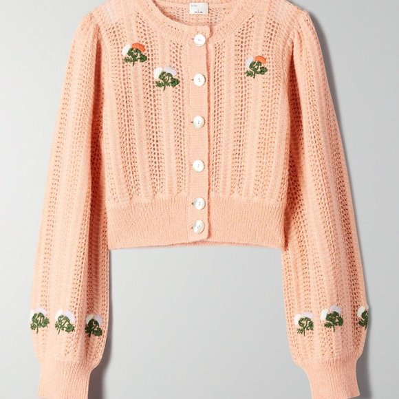 Wilfred Le Fou Polka Sweater Cardigan Aritzia XXS Coral - Picture 3 of 6